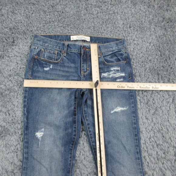 Abercrombie & Fitch Jeans Womens 4 Long 27x35 Blue Bootcut Ripped 30x33* - Picture 5 of 16